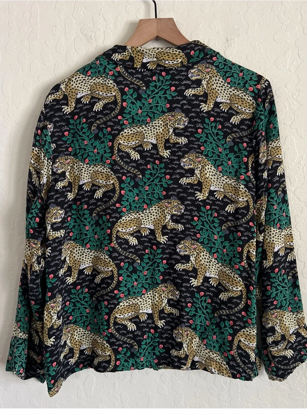 Printfresh Women's Green Bagheera Long PJ Pajamas Set Large Jaguar Print Viscose